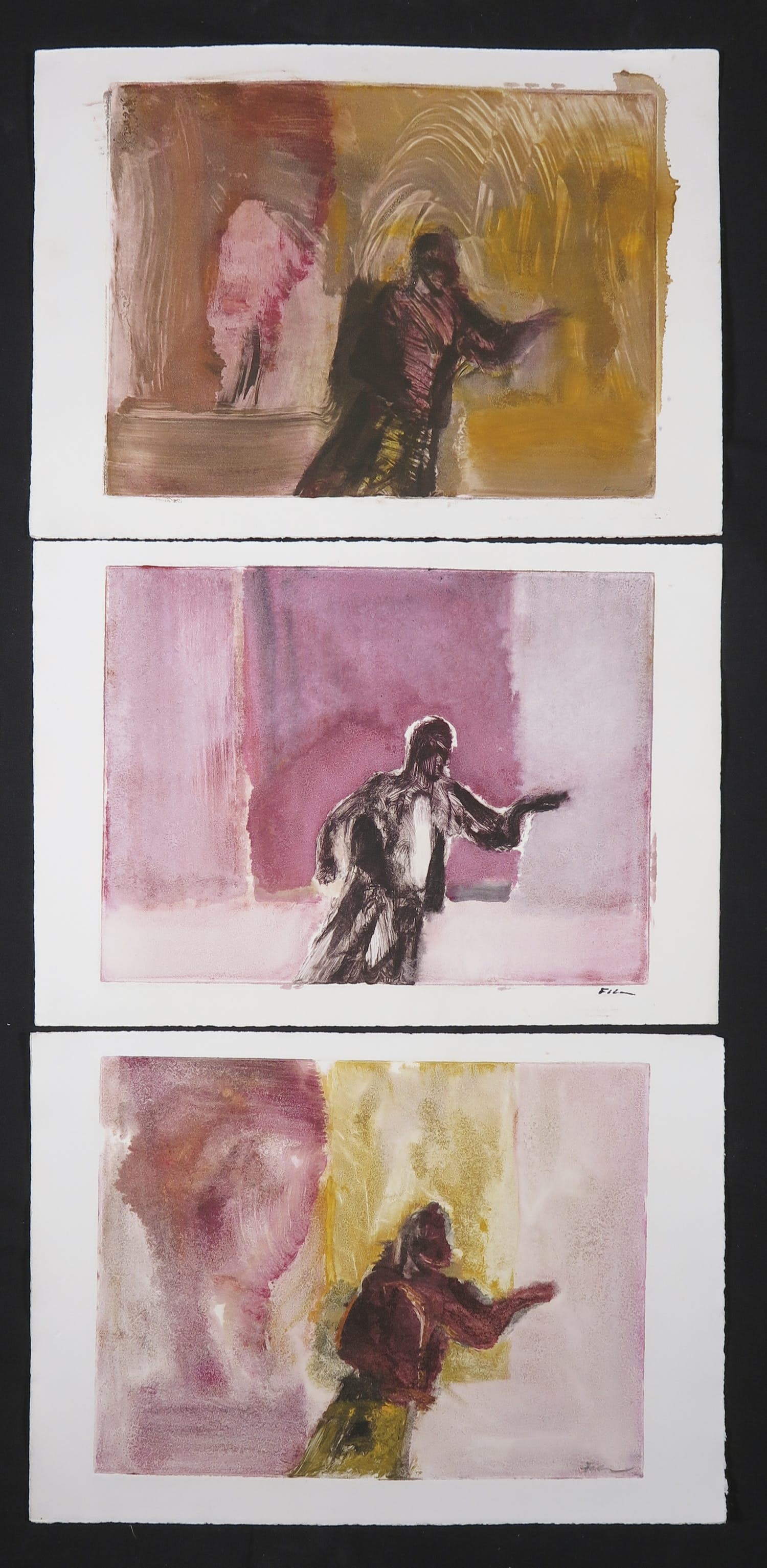 Luis Filcer - Drie unieke werken op papier (monotype), Staand figuur kopen? Bied vanaf 1!