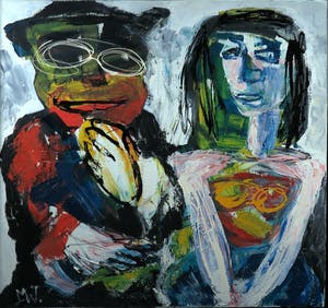 Martin van Wordragen - Olieverf op doek, Aanklager met verdachte - Ingelijst (Groot) kopen? Bied vanaf 300!