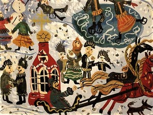 Niet of onleesbaar gesigneerd - Naief geschilderd Russisch Aquarel "Winterpret bij Moskou" kopen? Bied vanaf 1!