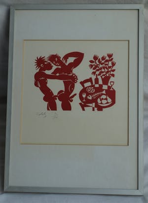 Eddy Varekamp - Sjabloondruk, “Aan tafel” - gesigneerd & ingelijst kopen? Bied vanaf 1!