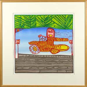 Rob Morren - Linosnede, Pizzabezorger - Ingelijst verkocht voor € 35!