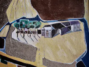 Niet of onleesbaar gesigneerd - Groot expressionistisch jaren 60 olieverf"'t Waar oost Groningen" gesigneerd kopen? Bied vanaf 1!