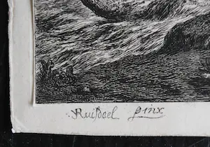 Jozef Linnig - Jacob van Ruisdael: Landschap met waterval - ets en droge naald kopen? Bied vanaf 150!