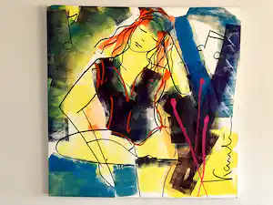 Jacob Kanbier - Zeer groot doek 100 x 100 cm - afbeelding meisje met muzieknoten verkauft für € 130!