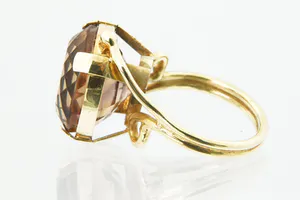Eyecatcher! Vintage 14krt gouden designring met gefacett. "whiskey" Kwarts steen kopen? Bied vanaf 190!