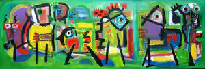Jasper Banen - Acrylverf op doek , Optocht – 2005 – Groot , 50 x 150 cm vendu pour 325€ !