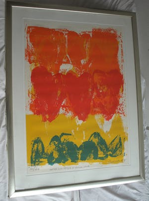 Jan Cremer - Grote ingelijste zeefdruk , Tulipfield – 1997, Voor Peter & Yvonne Loeb – 10/60 kopen? Bied vanaf 1!