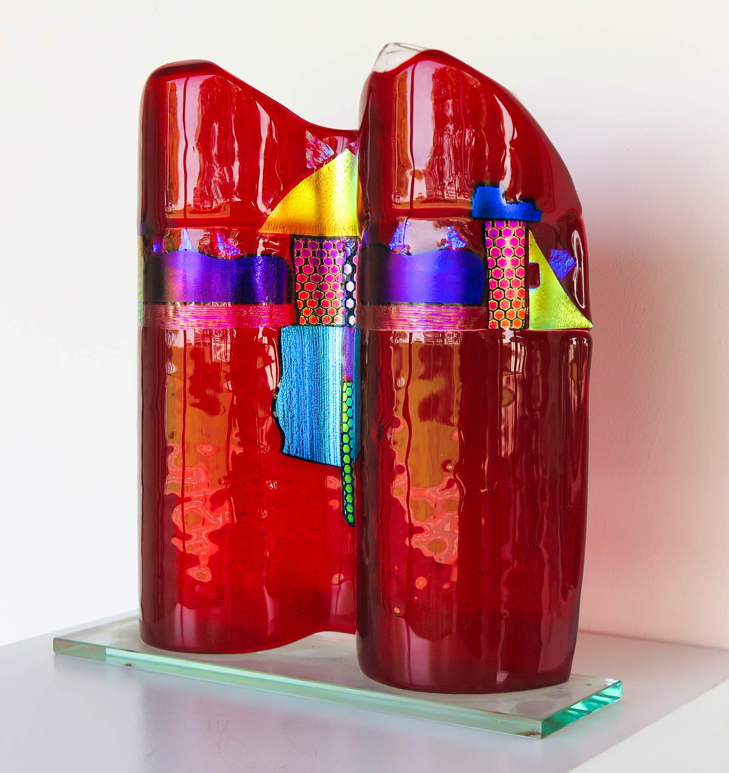 Bert Grotjohann - Glas, Kleurrijk abstract glazen object verkocht voor € 150!