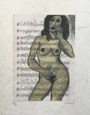 Corneille - zeefdruk "Naakt op muziekpapier" kopen? Bied vanaf 125!