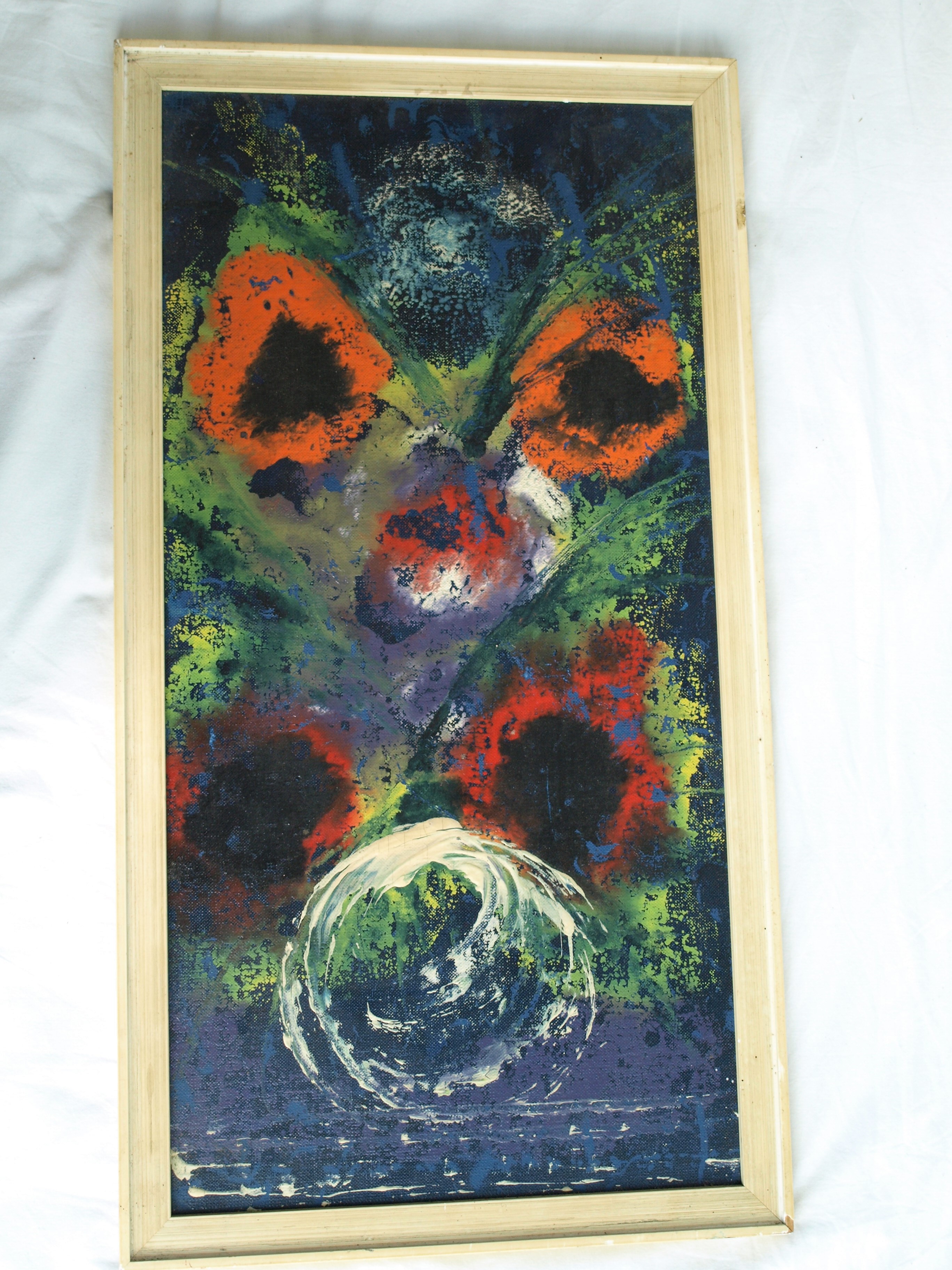 Niet of onleesbaar gesigneerd - Olieverf op board , Abstract bloemstilleven – ingelijst – ca 1965 kopen? Bied vanaf 1!