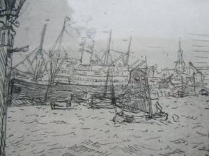 Antoon Derkzen van Angeren - Zicht op de Haven van Rotterdam 1908 kopen? Bied vanaf 65!