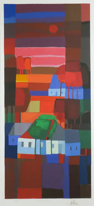 Ton Schulten - Zeefdruk, Avondrood - Ingelijst (Groot!) kopen? Bied vanaf 500!