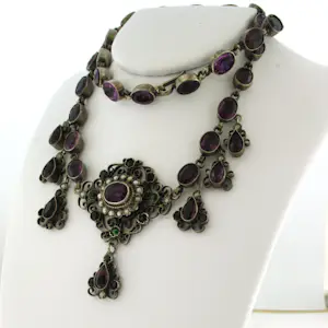 Zilveren collier bezet met parel, peridot en amethist - 42 cm kopen? Bied vanaf 170!