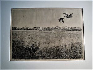 Martin van Waning - Mooie grote Droge Naald Ets - Vliegende eenden Schiermonnikoog - gesigneerd kopen? Bied vanaf 29!