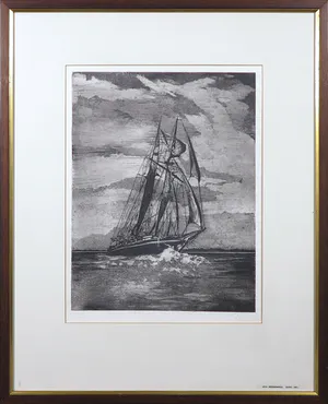 Rutger-Jan Bredewold - Ets, Schip te water - Ingelijst kopen? Bied vanaf 40!