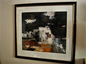 Ate Hamstra - Fries impressionist - Olieverf op papier "Stedelijk landschap" GROOT!! kopen? Bied vanaf 20!