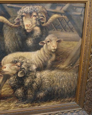 Béla Harmann - Olieverf op doek, “Schapen” – ingelijst – ca 1875-1899 - Groot kopen? Bied vanaf 1!