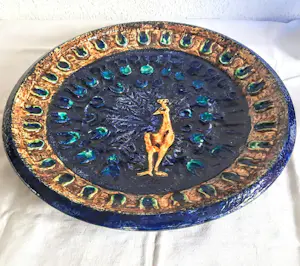 West Germany Ceramano - Wandteller Keramik mit Pfauenmotiv Mid-Century 1960er Jahre Größe 44 cm kopen? Bied vanaf 100!