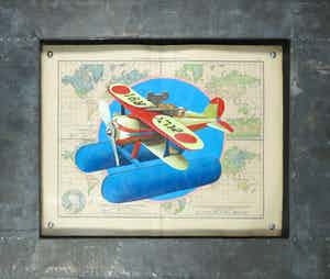 Jan Bollaert - Acryl op papier, Toy waterplane - Ingelijst verkocht voor € 80!