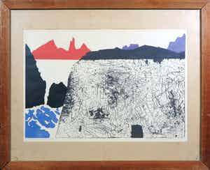Ger Gerrits - Litho, Cañon en bergplateau - Ingelijst verkocht voor € 50!