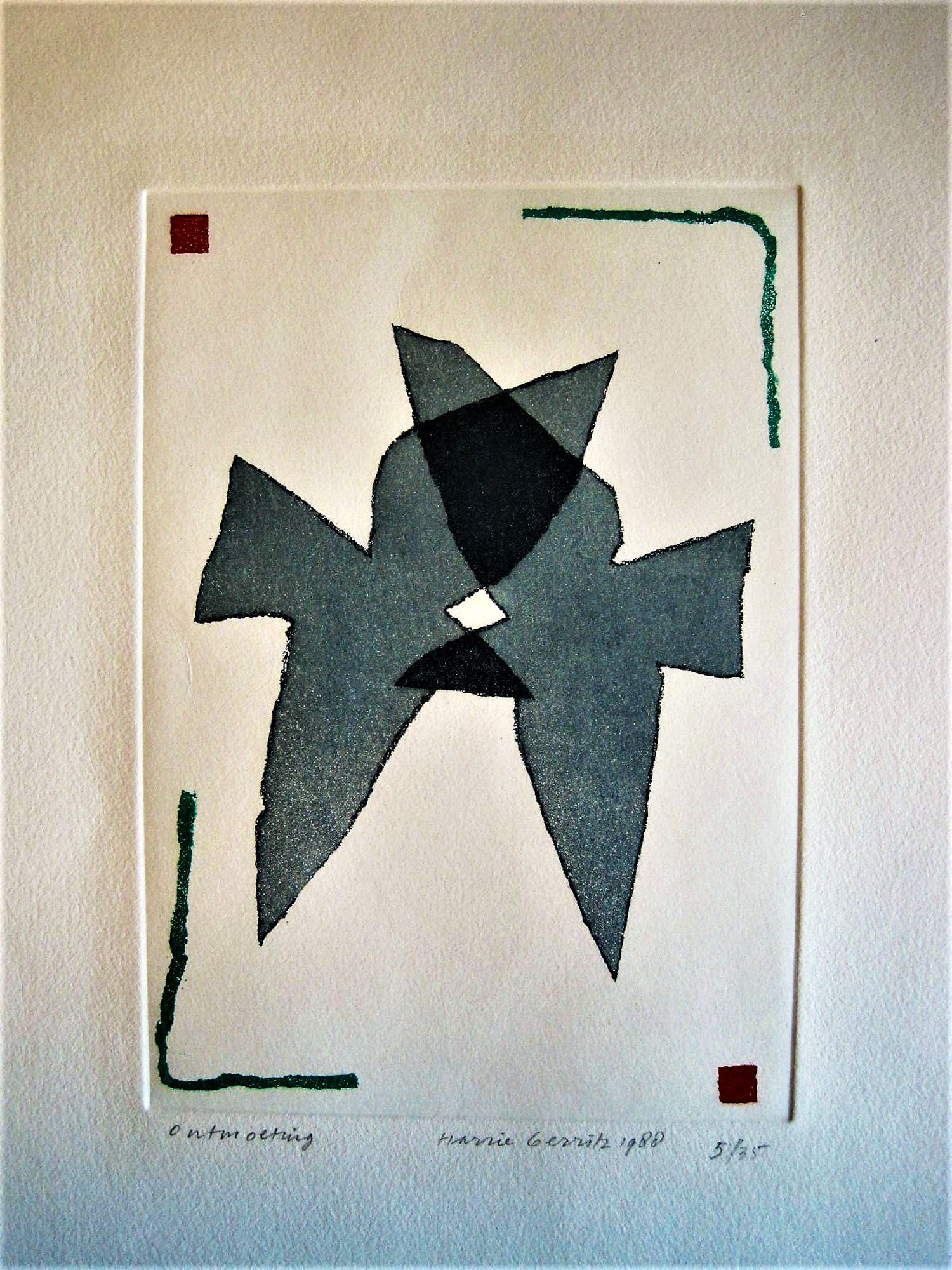 Harrie Gerritz - Kleine oplage (35) en handgekleurde ETS "ontmoeting" 1988 - potloodgesigneerd verkocht voor € 37!