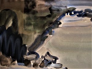 Hein Stork - Grote impressionistische Gouache "Landschap bij Vang Noorwegen" gesigneerd kopen? Bied vanaf 70!