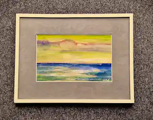 Wil van Leeuwen - Grote expressionistische gouache - "de Zee" - fraai ingelijst - gesigneerd verkauft für € 47!
