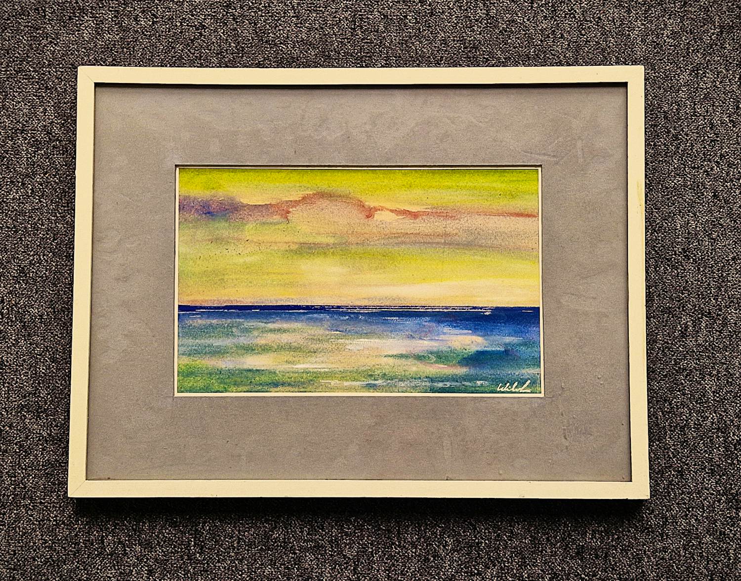 Wil van Leeuwen - Grote expressionistische gouache - "de Zee" - fraai ingelijst - gesigneerd verkocht voor € 47!