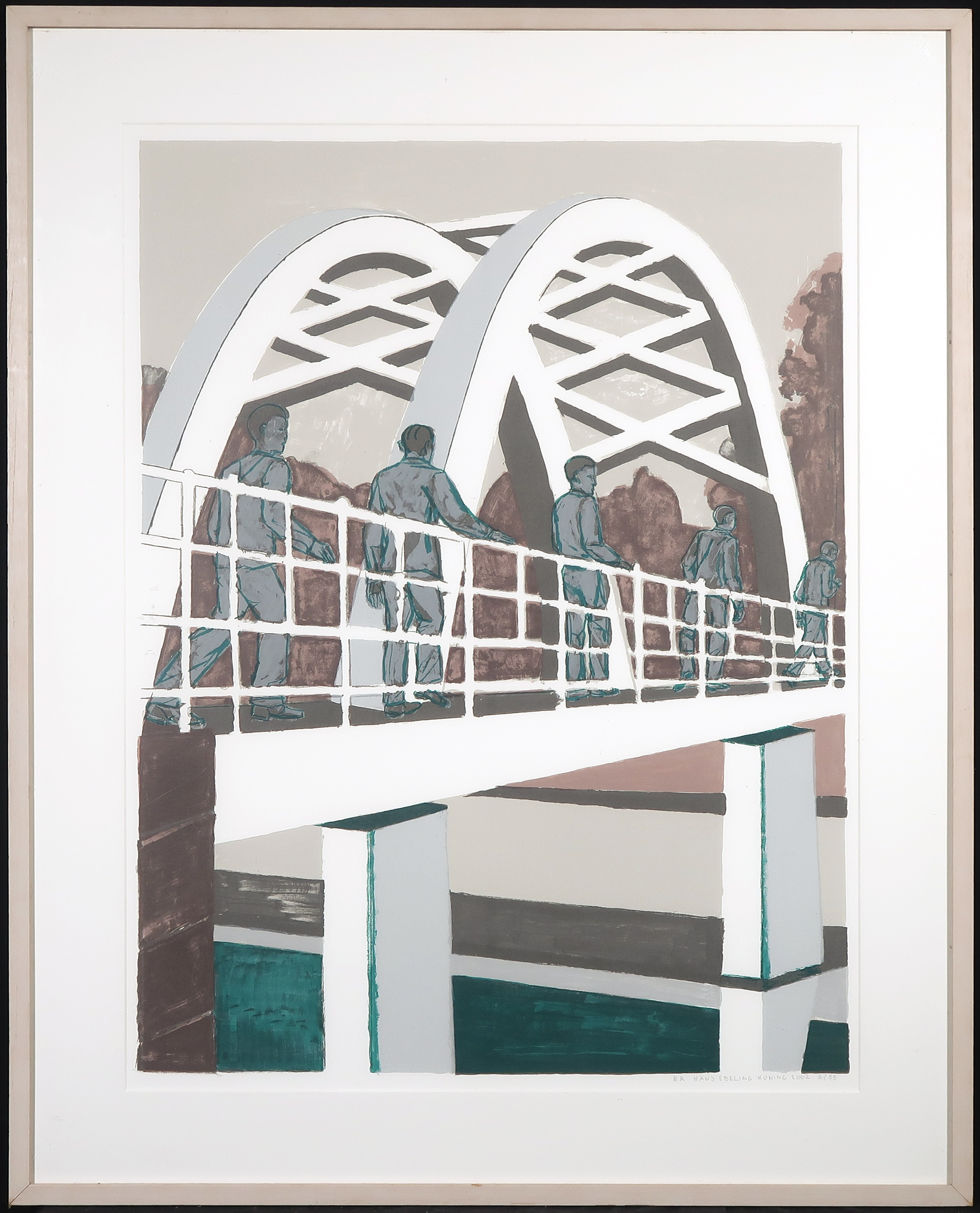 Hans Ebeling Koning - Zeefdruk, Brug (rechts) - Ingelijst verkocht voor € 20!