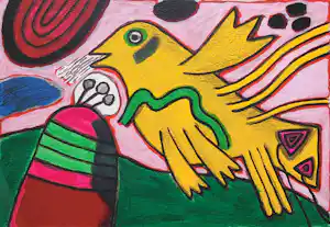 AcheterCorneille - l’Oiseau jaune, zeefdruk (netjes ingelijst)? Enchérissez de 250!