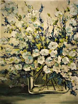 Jocke Overwater - Fraai olieverf "Lenteboeket in glazen vaas" gesigneerd verkocht voor € 40!