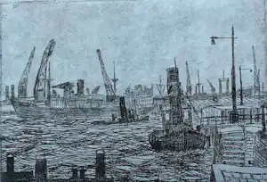 Buy Jos van den Berg - Ets: Haven Rotterdam - 1973? Bid from 39!