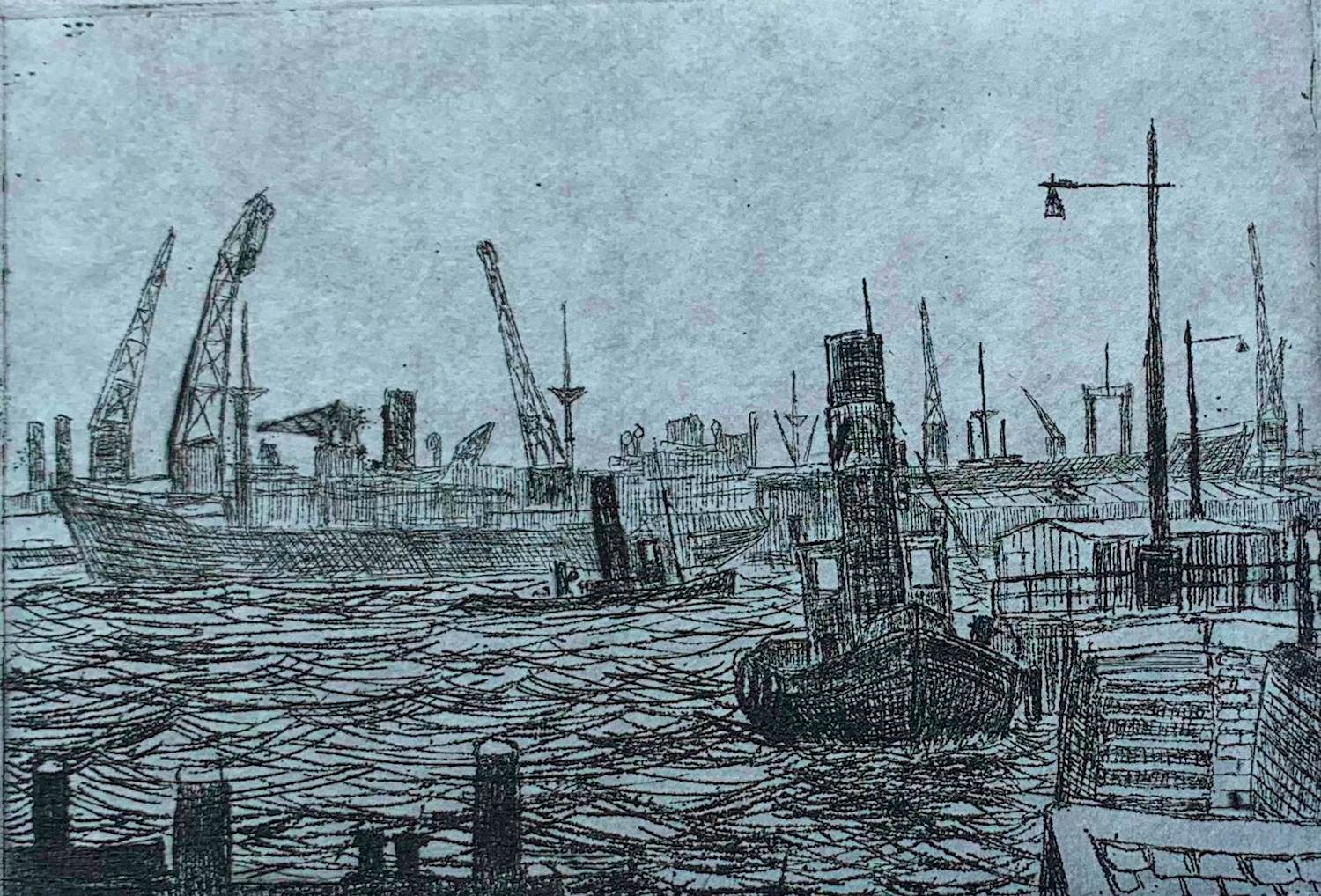 Jos van den Berg - Ets: Haven Rotterdam - 1973 kopen? Bied vanaf 39!