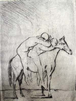 Rafael Ubeda - ets, twee figuren te paard verkocht voor € 40!