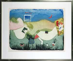 Michel van Overbeeke - Kleurenets met bladgoud, Into itself III - Ingelijst verkocht voor € 60!