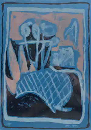 Jeroen Krabbé - Nachtelijk landschap, zeefdruk (mooi ingelijst, groot) vendu pour 175€ !