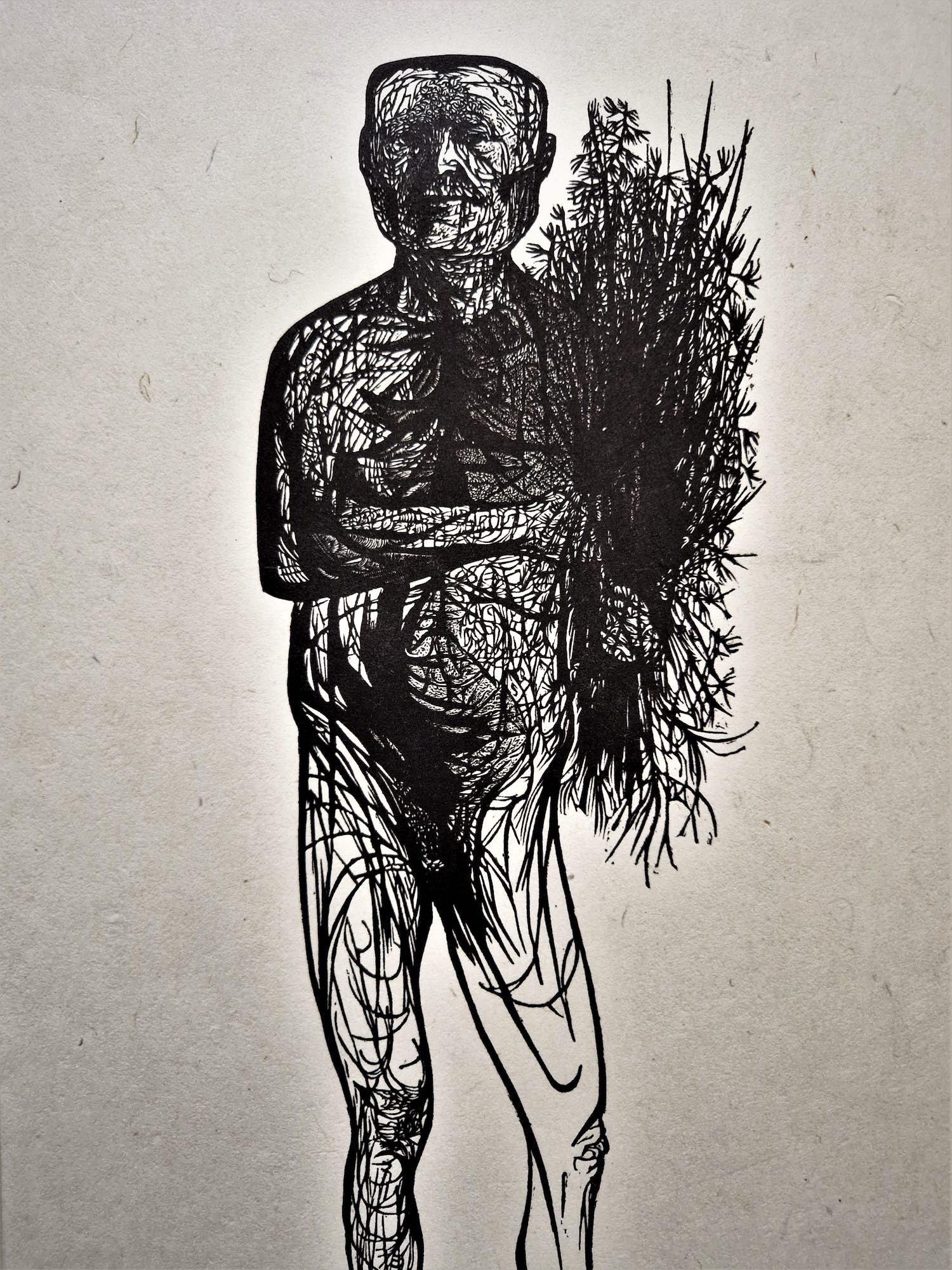 Leonard Baskin - Joods/Amerikaanse kunstenaar - houtsnede "man with spring plants" - gesigneerd verkocht voor € 39!