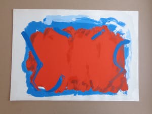 Bram Bogart - ROOD-BLAUWE ABSTRACTIE / KLEURZEEFDRUK / 50x70cm / SIG / 1987 kopen? Bied vanaf 1!