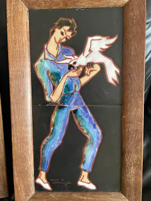 Paul Corriger - 2 ingelijste keramische panelen kopen? Bied vanaf 50!