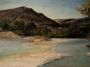 Niet of onleesbaar gesigneerd - Nederlands-Indisch olieverf - omstreeks 1920 - rivierlandschap Java - monogram kopen? Bied vanaf 10!