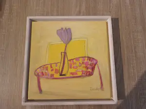 Milena Tlusta - Stilleven 3 tulpjes, Stilleven tafeltjes, Stilleven tulp op tafel kopen? Bied vanaf 750!