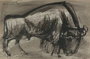 Janus Nuiten - Inkt op papier, Stier - Ingelijst kopen? Bied vanaf 60!