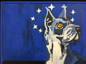 Ivo Kamphuis - Acryl op doek. Titel, "Duitse dog". kopen? Bied vanaf 80!