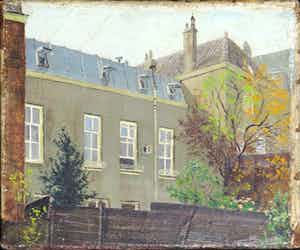 Dirk Landsman - Olieverf op doek, Achterkant Paramaribostraat Den Haag verkocht voor € 50!