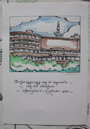 Toon Tieland - met de hand ingekleurde litho - stadhuis Amersfoort - 1988 kopen? Bied vanaf 50!
