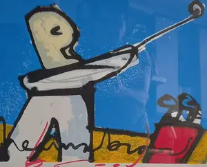 Herman Brood - Kleurenzeefdruk GOLFER Handgesigneerd INGELIJST. kopen? Bied vanaf 399!