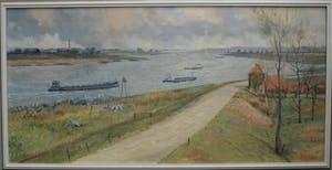 Wim van den Anker - Olieverf op doek , De Waal bij Leeuwen – GROOT - 1986 kopen? Bied vanaf 100!