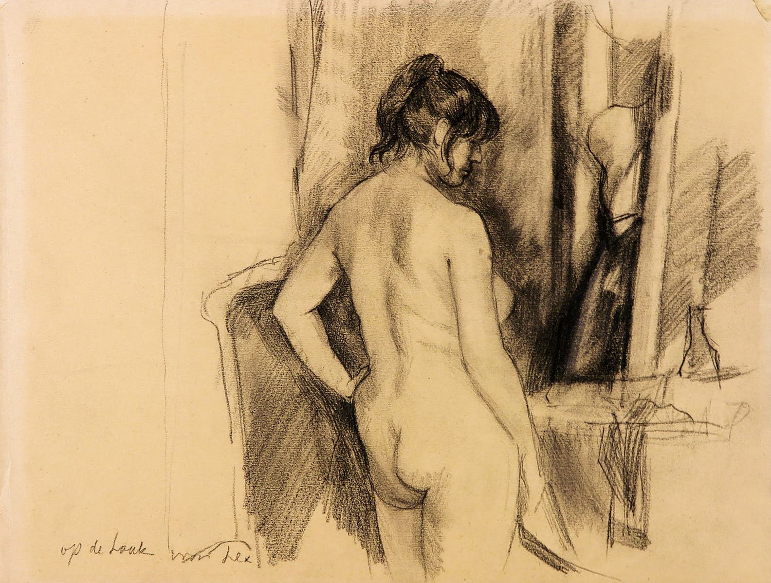 Harry op de Laak - Houtskool op papier, Vrouwelijk naakt verkocht voor € 40!
