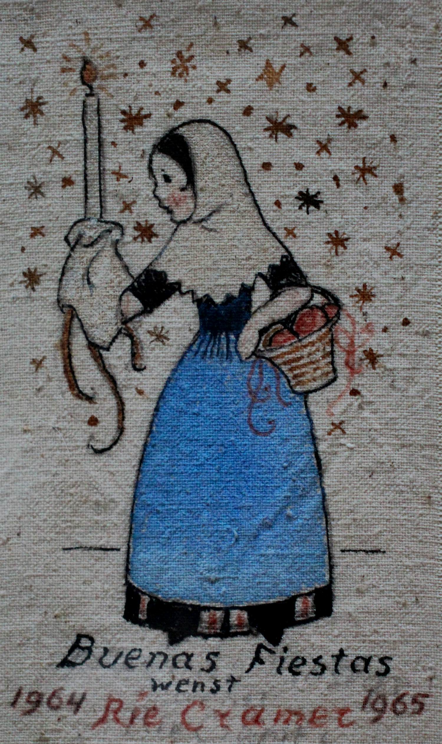 Rie Cramer - Ingelijste tekening: Buenas Fiestas wenst... - 1964-1965 kopen? Bied vanaf 299!