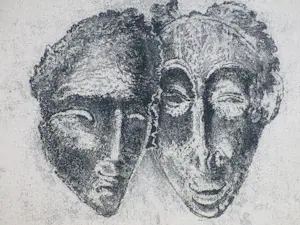 Willem Retera - Twee maskers - Ets kopen? Bied vanaf 45!